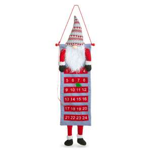Fali adventi naptár - 3D skandináv manóval - textil - 100 x 28 cm. Christmas advent calendar with a cute gnome, perfect for kids. 24 pockets for small gifts. - Advent Calendar