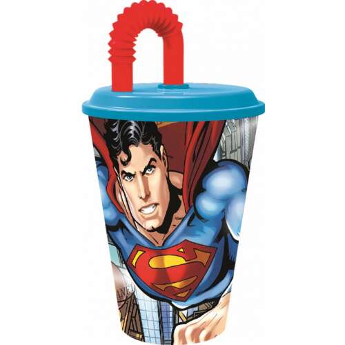 Superman Savior straw cup, 430 ml, blue lid, red straw, plastic, BPA free