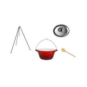 Zománcozott öntöttvas bogrács szett - 15 literes zománcozott öntöttvas bogrács + állvány + fedő 110063042 - Kert