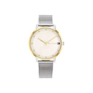 Ceas Tommy Hilfiger pentru femei, modelul 1782667, 40 mm, brățară din plasă aurie și argintie, cadran alb - Accesorii pentru femei