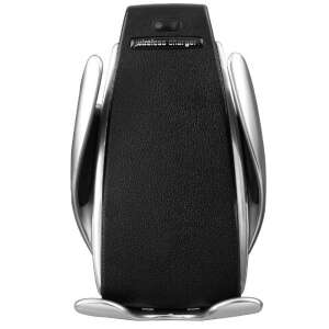 S5 Qi Wireless Car Charger Phone Holder, black and silver, front view - Sumker