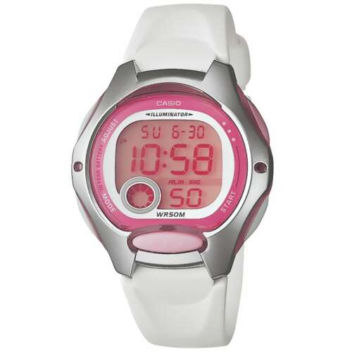CASIO LW-200-7AV női digitális karóra, fehér műgyanta szíjjal és rózsaszín kijelzővel - Casio