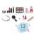 Akcesoria do zestawu do makijażu Smoby My Beauty Vanity, w tym paleta cieni do powiek, szminka, lakier do paznokci, szczotka do włosów, opaska na głowę i wiele innych