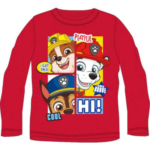 Vörös hosszú ujjú Mancs Őrjárat póló gyerekeknek, Chase, Marshall és Rubble képekkel