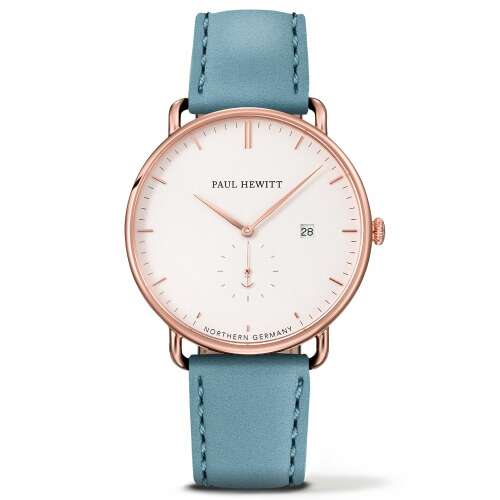 Paul Hewitt PH-TGA-RW-23M férfi karóra, 42 mm rózsaarany tok, világoskék bőrszíj, fehér számlap - Férfi óra