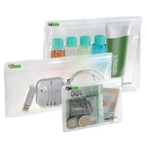 Set de 3 genți organizatoare de călătorie Leitz Complete Zip, transparente, impermeabile, pentru articole de toaletă, electronică și alte elemente esențiale de călătorie - Organizatori de valize