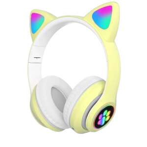 Žlté Bluetooth slúchadlá STN-28 s mačacími ušami a RGB LED osvetlením - Počítače a doplnky