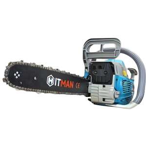 Benzínová reťazová píla Hitman 6,0 kS 65 cm3, modrá a sivá, s reťazou a vodidlom - Reťazové píly