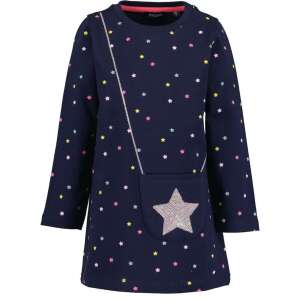 Детска рокля с дълъг ръкав Blue Seven със цветен принт на звезди и джоб, размер 3-4 години - Бебе & Малко дете
