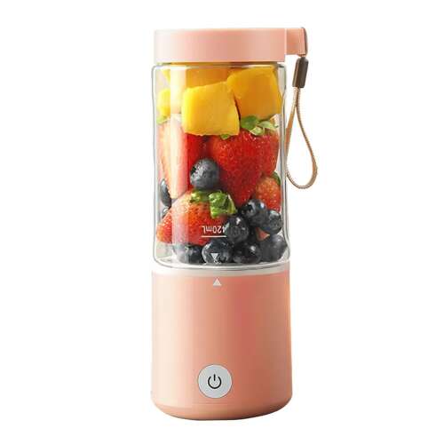 Kerisson Easy Mix Mini hordozható turmixgép, rózsaszín, gyümölcsökkel