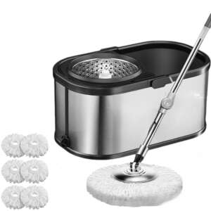 Găleată de mop rotativă din oțel inoxidabil cu rotație de 360 de grade, Arvada MagicClean, include 6 capete de mop - Felmosó