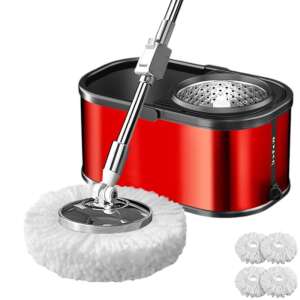 Súprava vedra na mop s odstredivkou a otáčaním o 360 stupňov z nehrdzavejúcej ocele, Arvada MagicClean, oválne vedro, rozmery 42x26x22cm, lesklý povrch a otvor na odtok vody so 4 rezervami, b 110114431