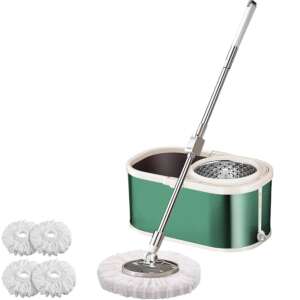 Arvada MagicClean Edelstahl Spin-Mop-Eimer-Set mit 360°-Drehung, ovaler Eimer, Größe 42x26x22cm, glänzende Oberfläche, Abflussloch, 4 Nachfüllungen - Felmosó