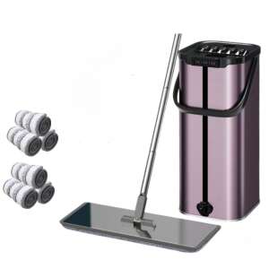 Set mop Arvada MagicClean cu mop plat, 6 rezerve, găleată cu două compartimente, 40x16x18 cm, funcție de stoarcere/clătire, două tampoane din microfibra, mop telescopic 130 cm, liliac - Articole pentru curatenie