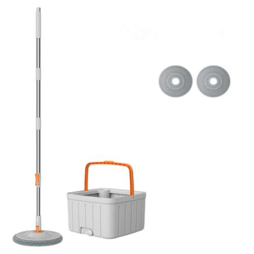 ArvadaCleanMagic Rotationsmopp-Set mit zwei Reserven, quadratischer Eimer, Maße 31 x 31 x 22 cm, separate Fächer, Wasserablassventil, geringer Wasserverbrauch, graue Farbe