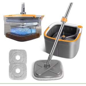 ArvadaCleanMagic Spin-Mop-Set mit Eimer, zwei Mikrofaser-Moppköpfen und separaten Fächern für sauberes und schmutziges Wasser - Felmosó