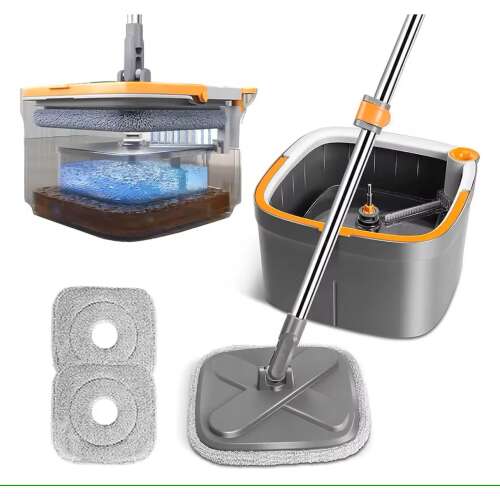 ArvadaCleanMagic Spin-Mop-Set mit Eimer, zwei Mikrofaser-Moppköpfen und separaten Fächern für sauberes und schmutziges Wasser