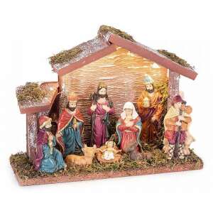 Betlehemi jászol a Szent családdal és 3 királyokkal - 20x7,5x15 cm - ledes világítással 110115290 - Nonbrand Karácsonyi dekoráció