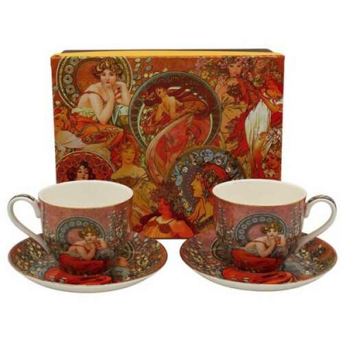 Mucha Topáz porcelán csésze és alj készlet 2 személyre ajándékdobozban