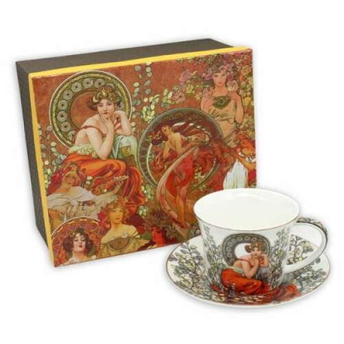Mucha porcelán csésze és csészealj szett - 250ml - Topáz - ajándékdobozban