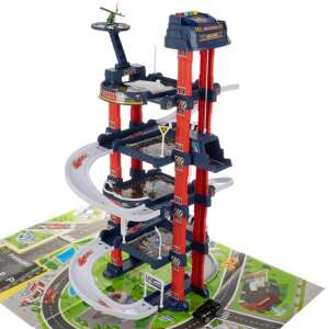 4 szintes parkolóház és garázs - járművekkel, kiegészítőkkel és játszószőnyeggel