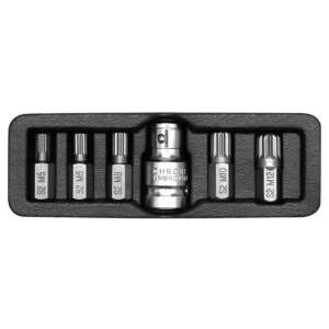 YATO 6 piece Spline bit set, M5-M12, 30mm length, 1/2 inch drive - Bit head