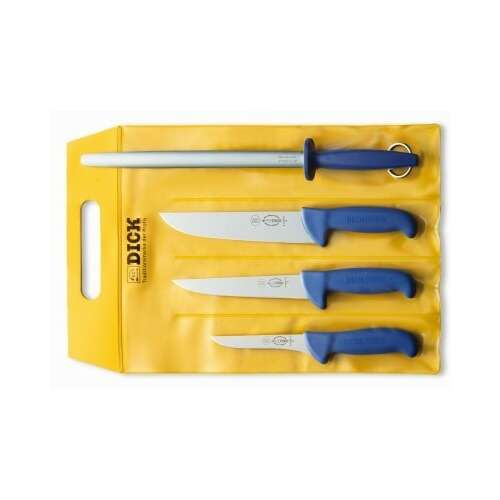 Zestaw startowy Dick Ergogrip 4-częściowy, zawiera nóż do kości, nóż do obróbki, nóż do krojenia i stal do ostrzenia