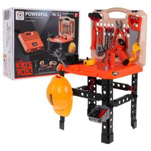 Detská hračka 2 v 1 - pracovný stôl a súprava náradia s 90 dielmi, vrátane vŕtačky, kladiva a ochrannej prilby - Remeselné práce