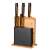Fiskars Functional Form knife block with 5 knives, bamboo and black, kitchen knives, chef's knife, santoku knife, bread knife, paring knife, tomato knife