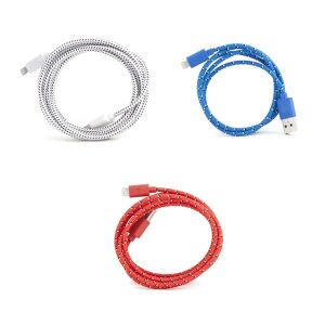 Cablu de încărcare Kikkerland extra lung Lightning la USB în alb, albastru și roșu - Cabluri de date