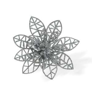 Karácsonyi dísz - csipeszes - glitteres virág - ezüst - 3 db / csomag (58947B) 110138043 - Szezonális dekoráció