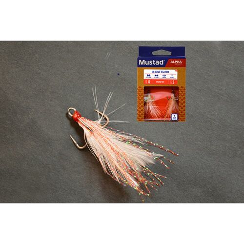 MUSTAD IN-LINE TRIPLE GRIP, RED TINSEL, 2 2DB/CSOMAG 147236557