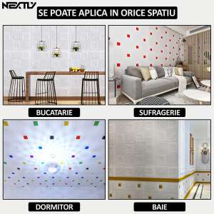 NEXTLY Panouri de perete 3D autoadezive, model romb, exemple de aplicare în bucătărie, living, dormitor, baie - Construcții și renovări