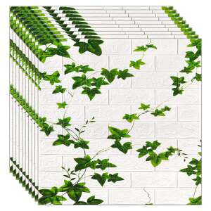 NEXTLY 3D öntapadós tapéta, tégla design zöld levelekkel, panel köteg - Tapéta