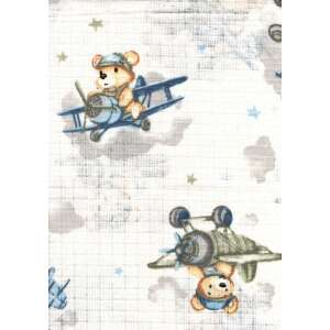 Mintás Textil Pelenka kék repülőgépes és macis mintával - Textil pelenka