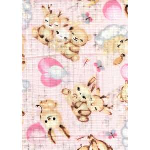 Rózsaszín textil pelenka őzike, nyuszi és maci mintával - Textil pelenka