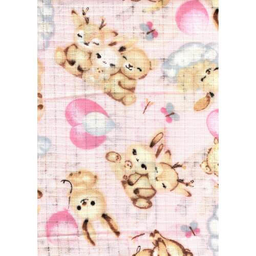 Rózsaszín textil pelenka őzike, nyuszi és maci mintával