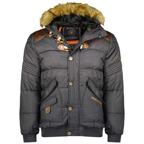 GEOGRAPHICAL NORWAY BELPHEGORE férfi sötétszürke téli kabát szőrme kapucnival - Férfi kabát
