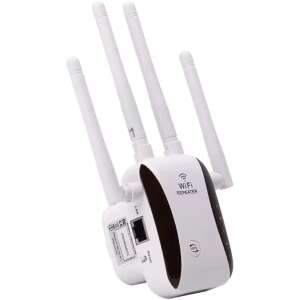 Repeater WiFi NBKEY GT300 cu 3 antene, 300Mbps, 2,4GHz, Alb și Negru - Amplificatoare de semnal