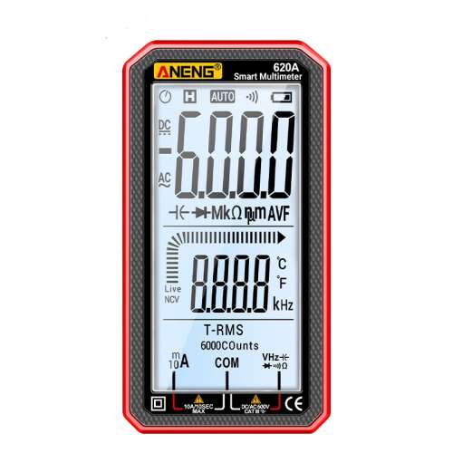 Multimetru digital Aneng 620A True RMS, Afisaj, Test Frecventa, NCV, Ecran 4.77 inch, Senzori temperatura, tester diode/baterii/continuitate cu buzzer, alarma supraincarcare, memorare date, r