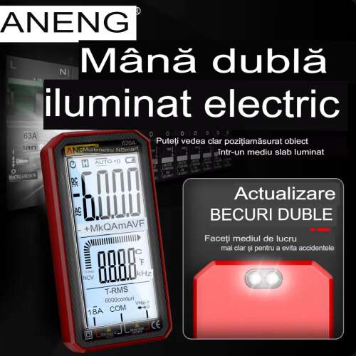 Цифров мултицет Aneng 620A True RMS, дисплей, честотен тест, NCV, 4,77 инчов екран, температурни сензори, диод/батерия/тестер за непрекъснатост със... 110292006