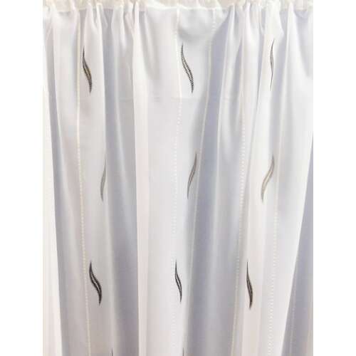 Fehér Voila készfüggöny ezüst antracit levél mintával, 140x190cm