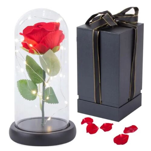 Örök Rózsa üvegben LED fényekkel és ajándékdobozzal, tökéletes Valentin-napra.