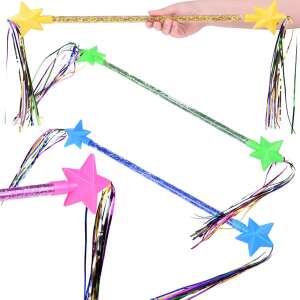 Collage von Zauberstäben für rhythmische Gymnastik für Kinder in Pink, Blau, Grün und Gelb mit Glitzer und bunten Bändern - Outdoorspiele