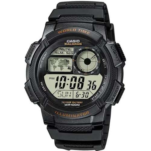 Casio AE-1000W-1AV Czarny Zegarek Cyfrowy z Czasem Światowym i LED