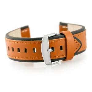 Brązowo-czarny skórzany pasek do zegarka ze srebrną klamrą, 24mm - Akcesoria do zegarków