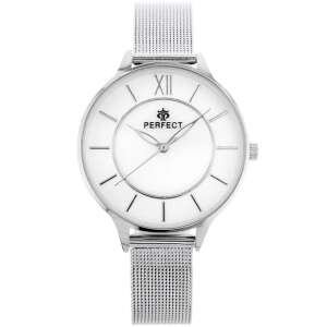 Zegarek damski Perfect srebrny z bransoletą typu mesh i białą tarczą - Dla kobiet