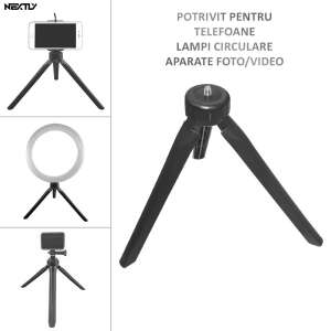 Mini trepied NEXTLY cu exemple de montare a telefonului, luminii inelare și camerei - Trepiede foto/video pentru telefoane/aparate