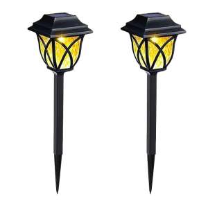 NEXTLY Комплект от 2 соларни градински лампи с колчета, топла бяла LED, черен винтидж дизайн - Слънчев фенер