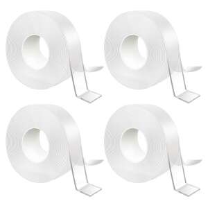 Set 4 role de bandă adezivă dublu adezivă NEXTLY, transparentă, puternică, impermeabilă - Benzi adezive
